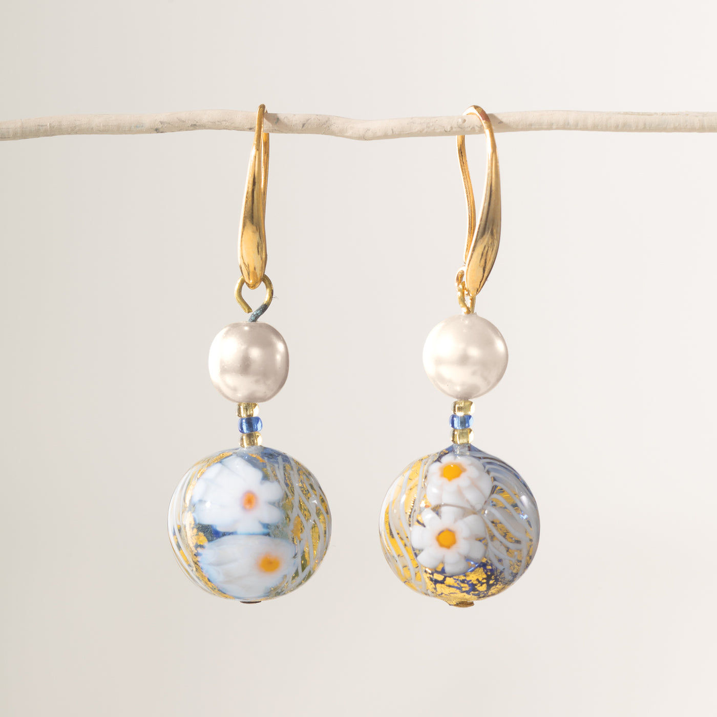 Murano Glass Pearls & Millefiori Earrings