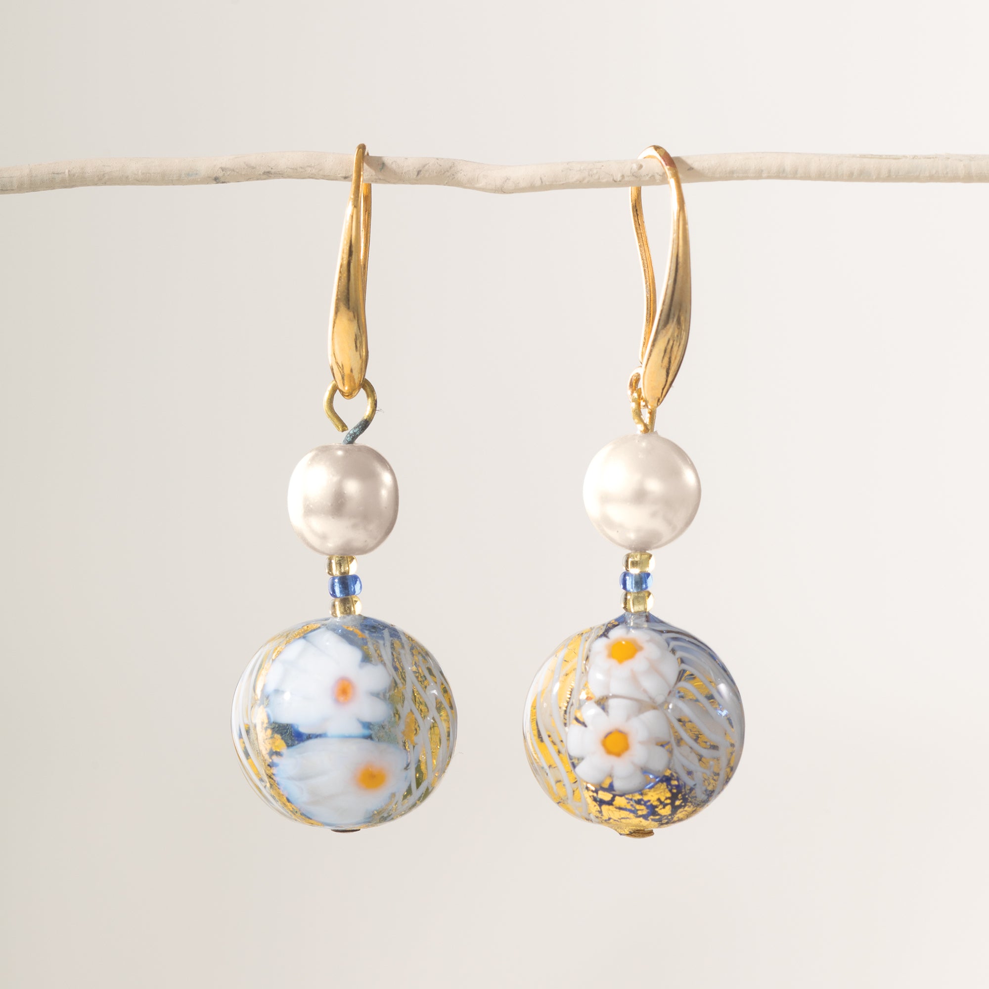 Murano Glass Pearls & Millefiori Earrings