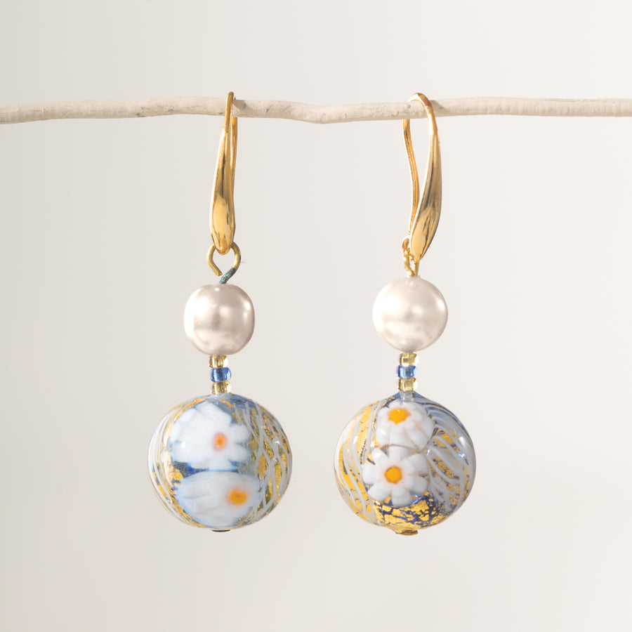 Murano Glass Pearls & Millefiori Earrings