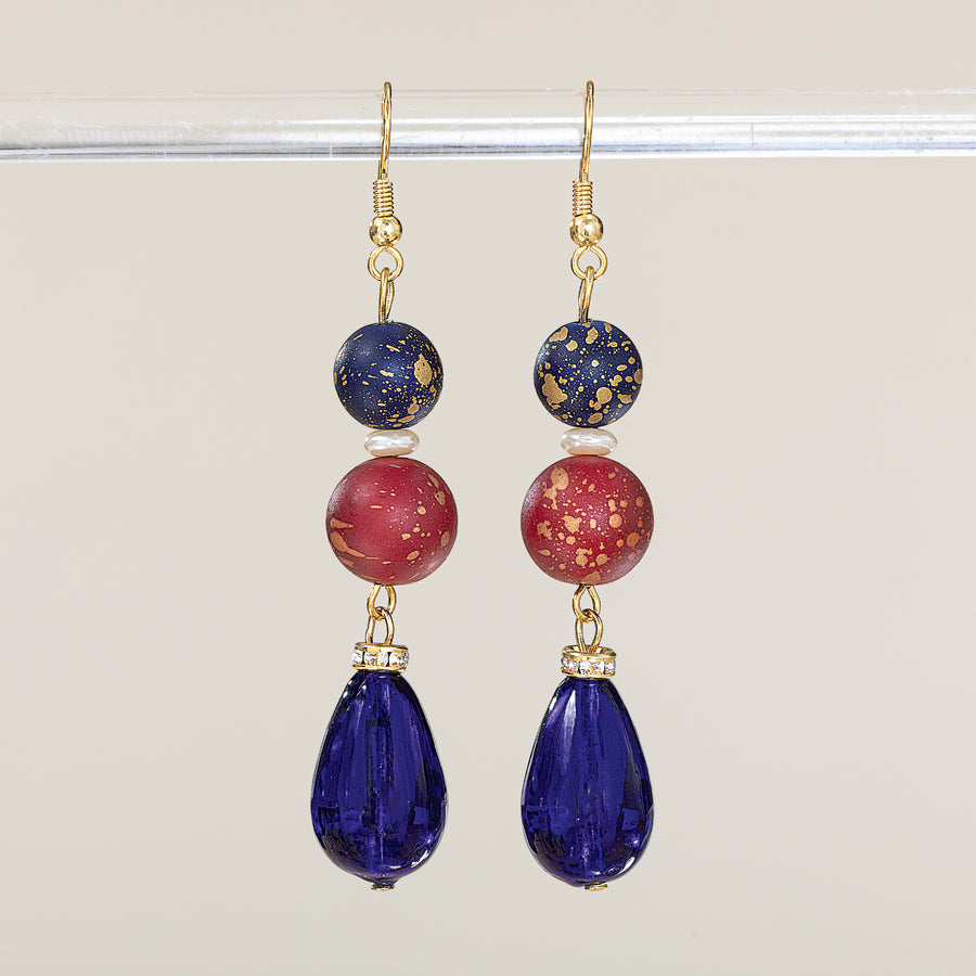 Murano Glass Pretty & Patriotic Beaded Teardrop Earrings