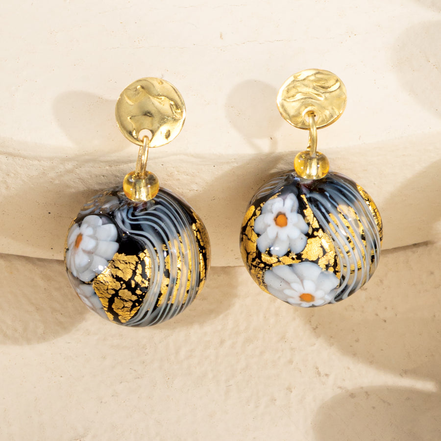 Murano Glass Chic Daisy Floral Earrings