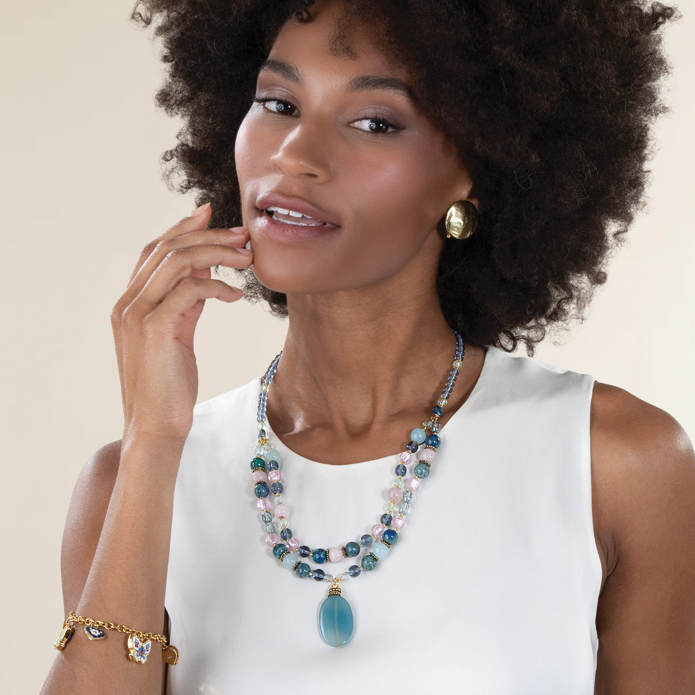 Murano Glass & Blue Chalcedony Double-Strand Necklace