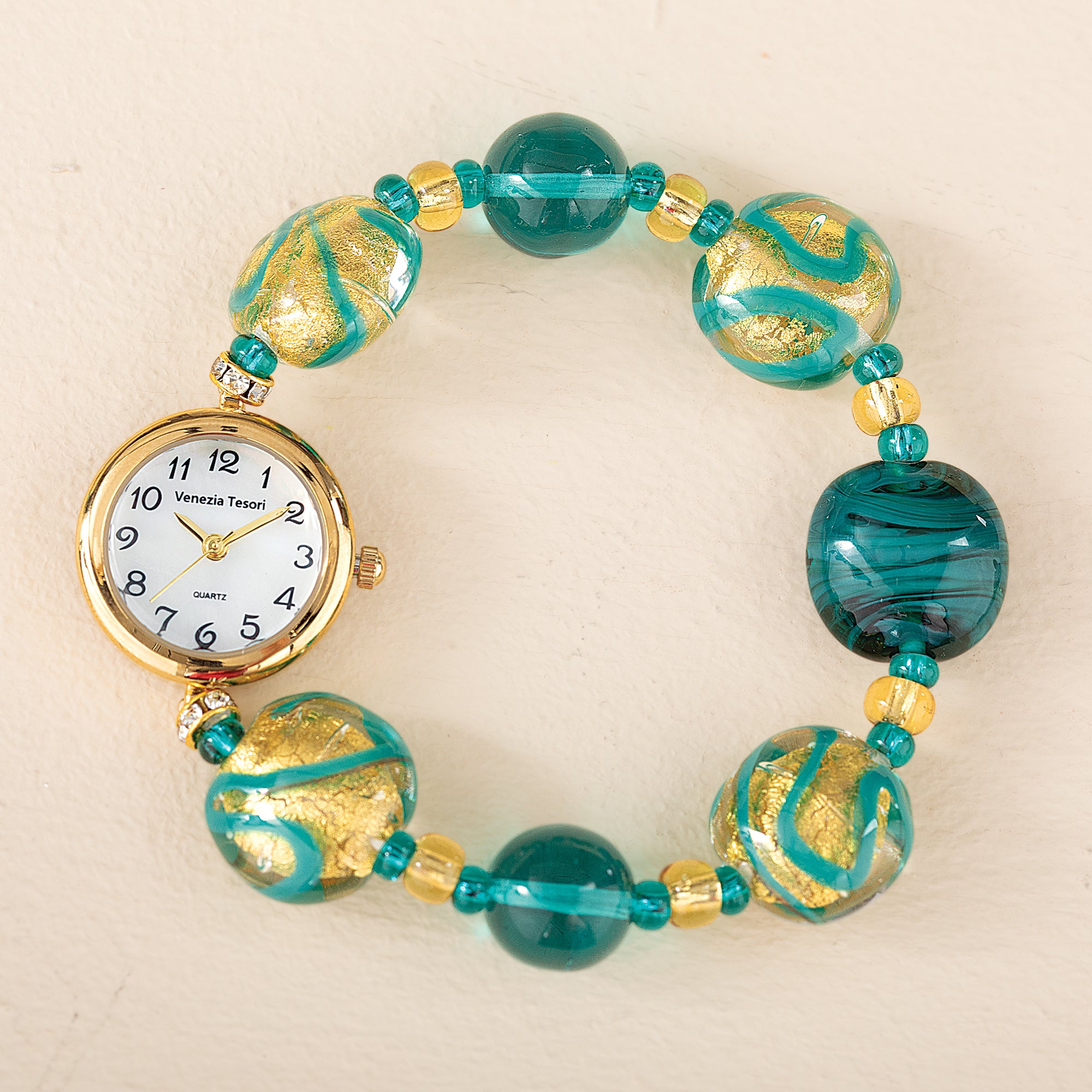 Murano Glass Green & Gold Stretch Watch