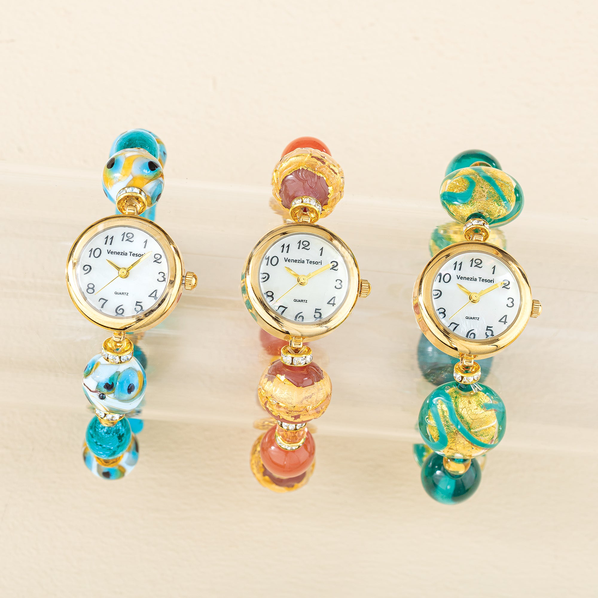 Murano Glass Teal & Gold Stretch Watch