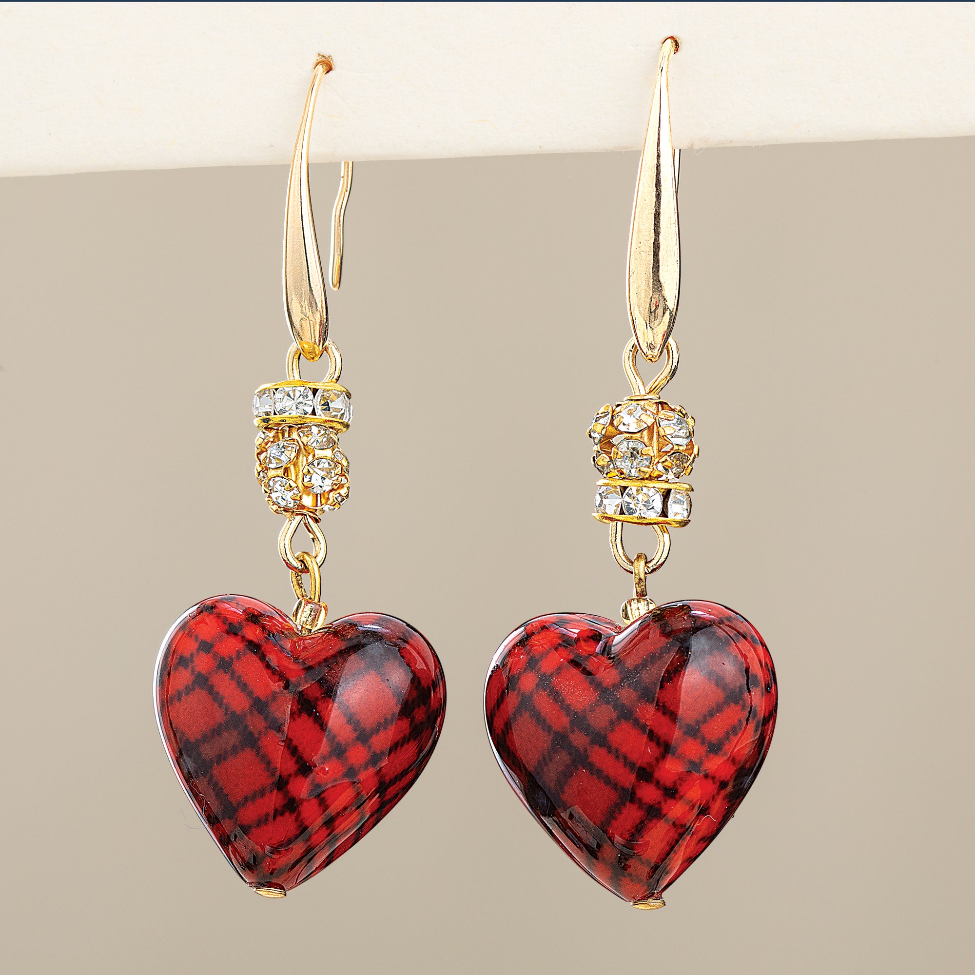 Murano Glass Tartan Heart Earrings