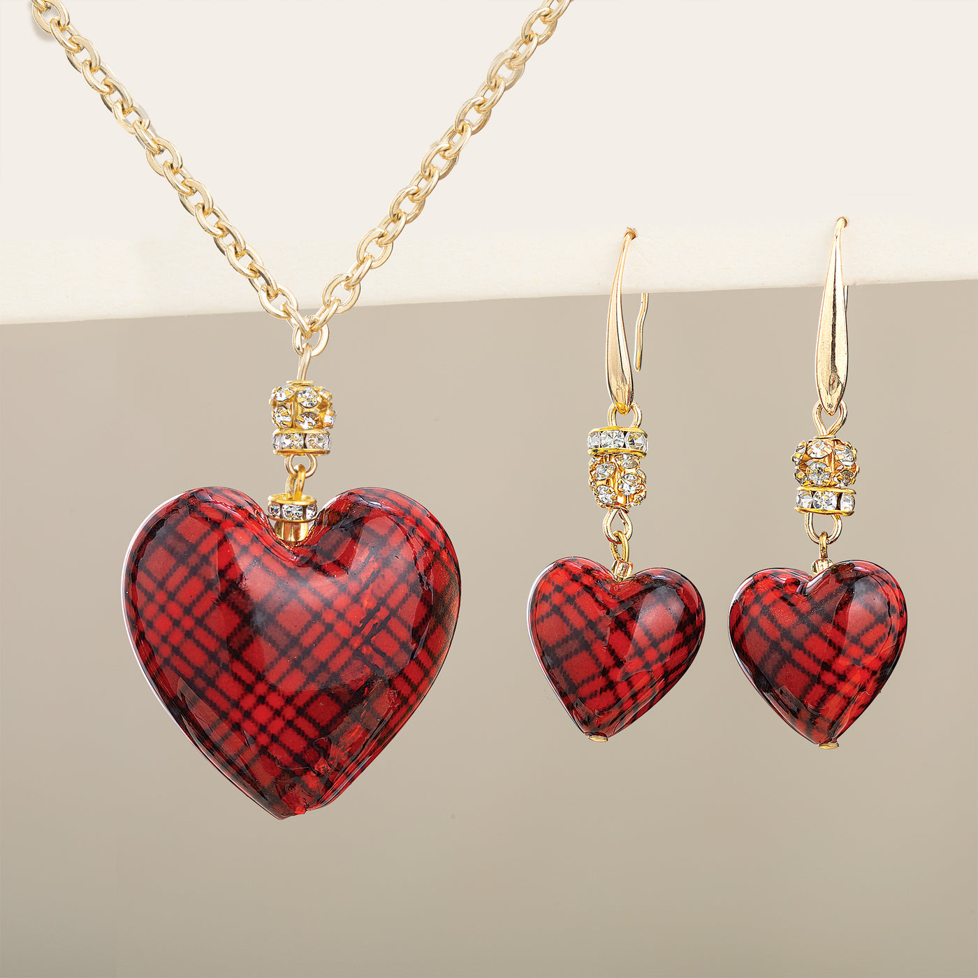 Murano Glass Tartan Heart Earrings