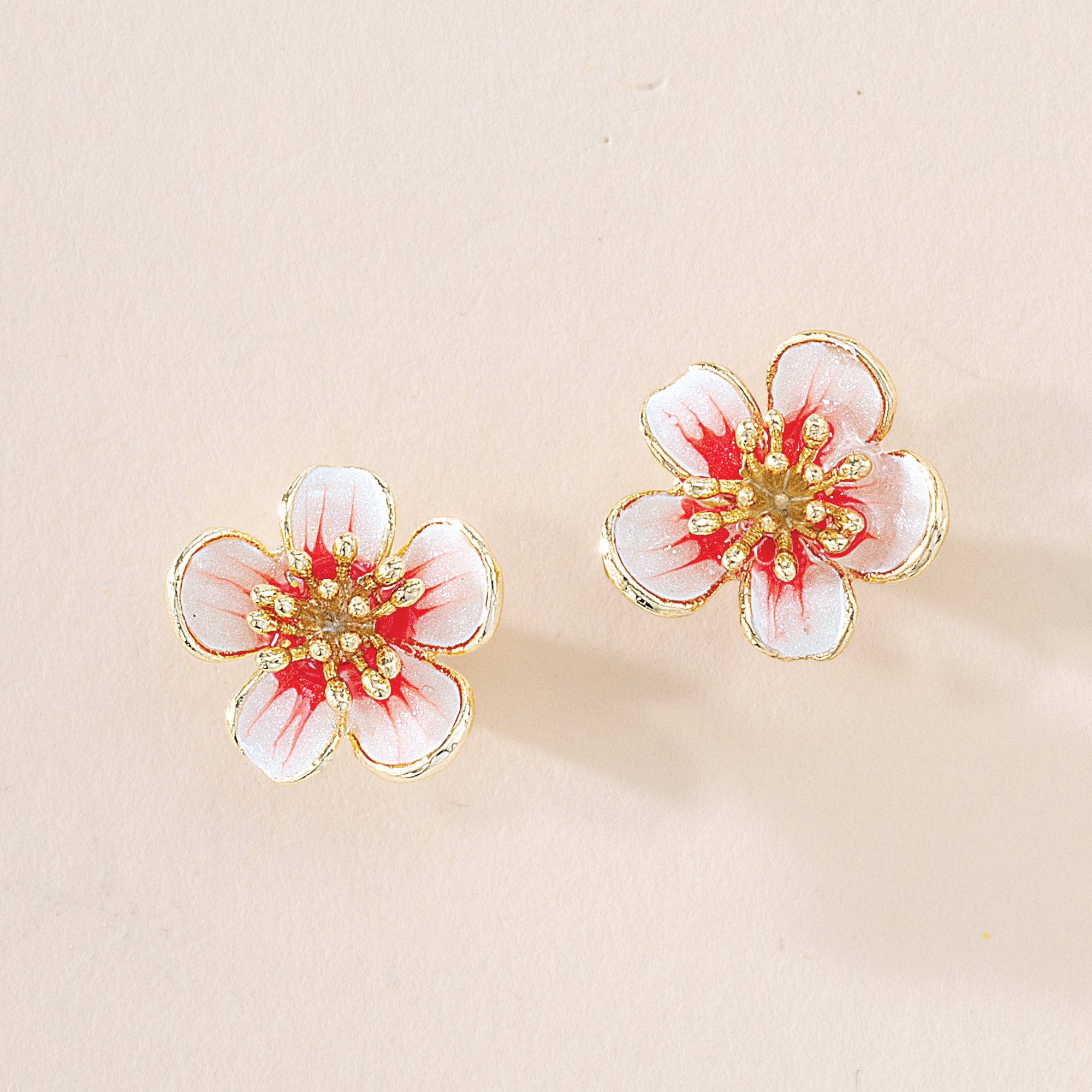 Pink Enamel Flower Earrings (Preorder)
