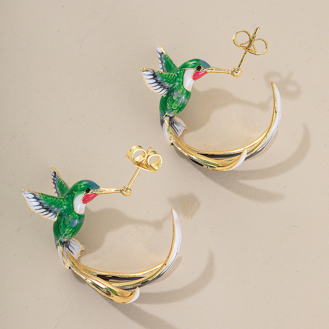 Enamel Hummingbird Hoop Earrings