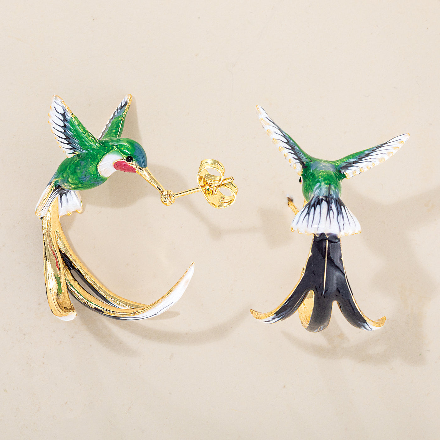 Enamel Hummingbird Hoop Earrings