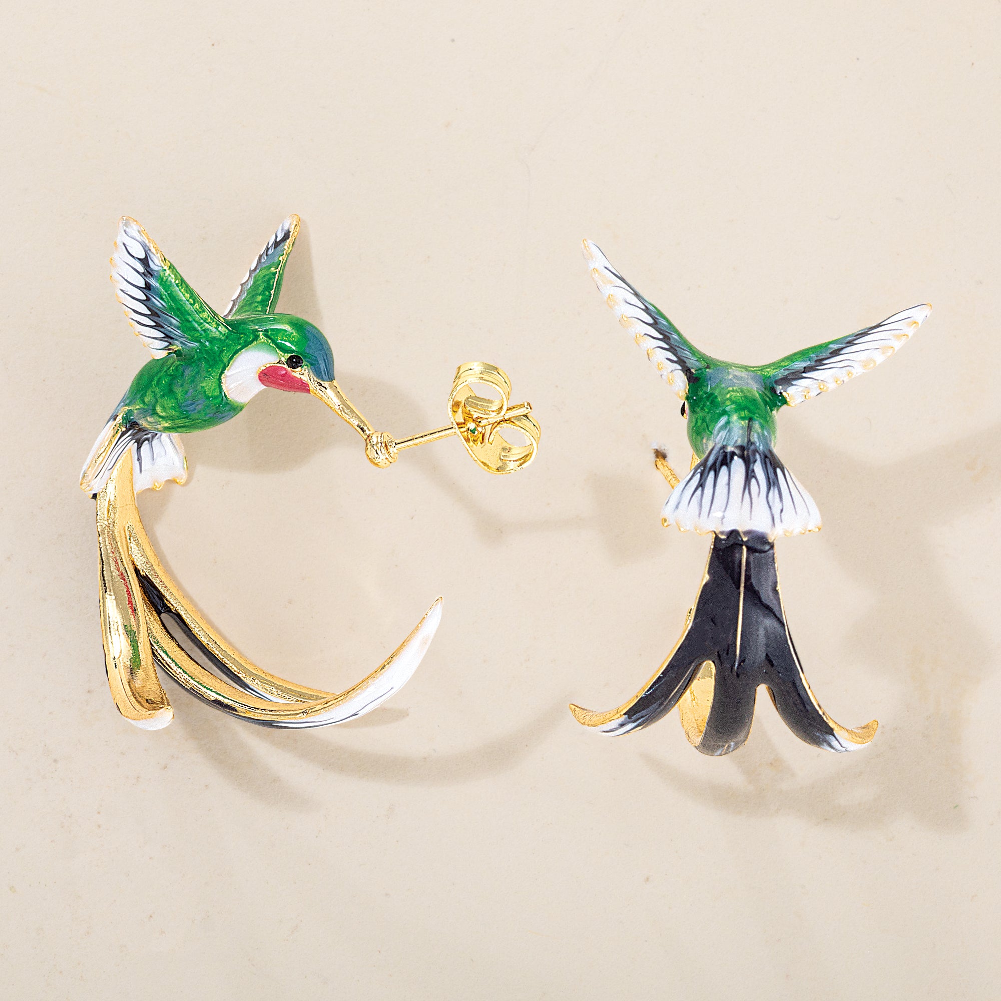 Enamel Hummingbird Hoop Earrings
