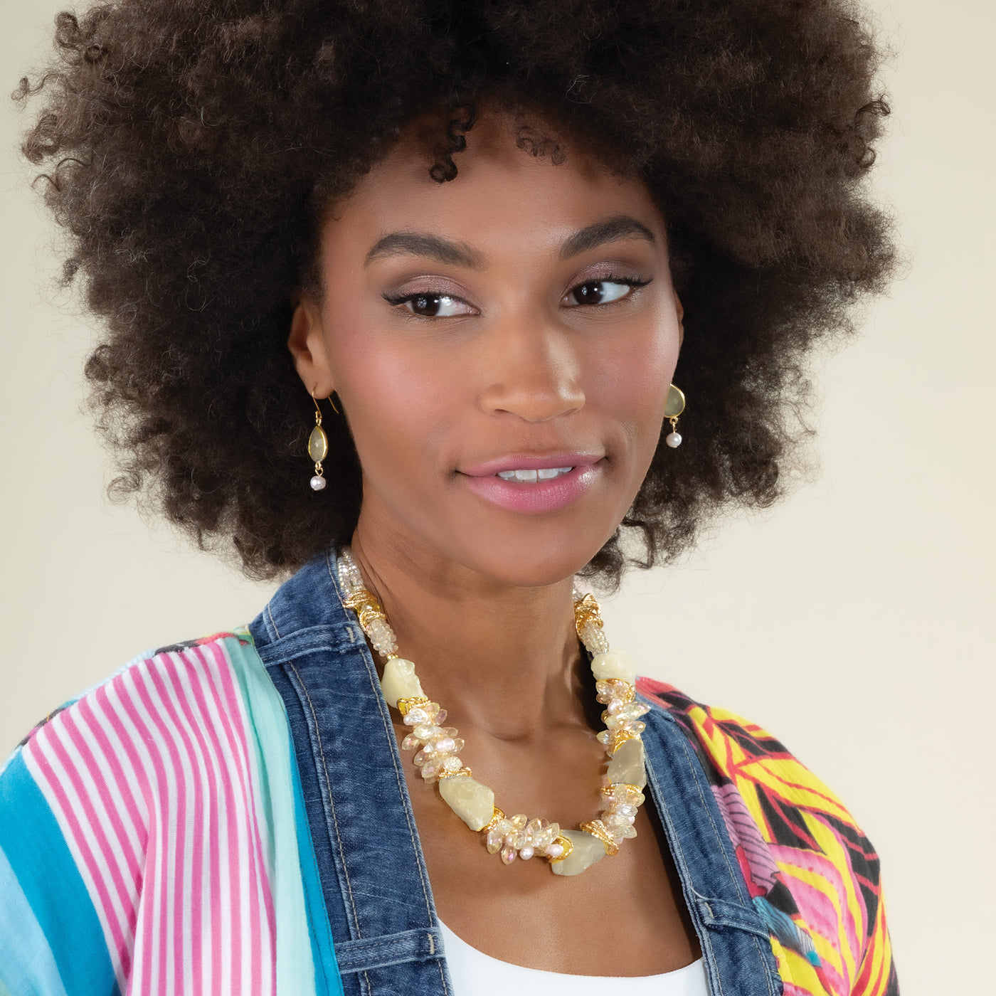 Lemon Quartz & Freshwater Pearl Cluster Statement Necklace