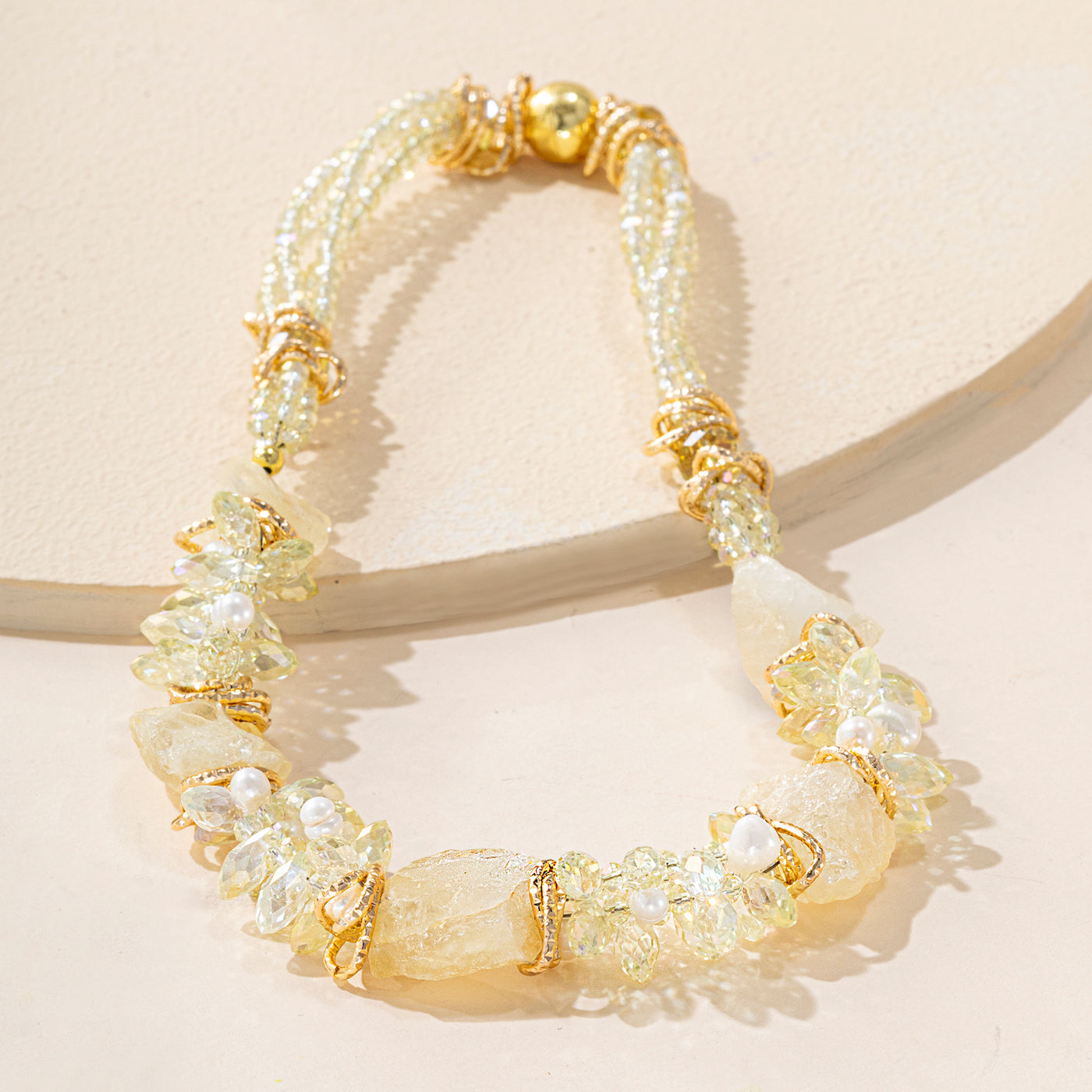 Lemon Quartz & Freshwater Pearl Cluster Statement Necklace