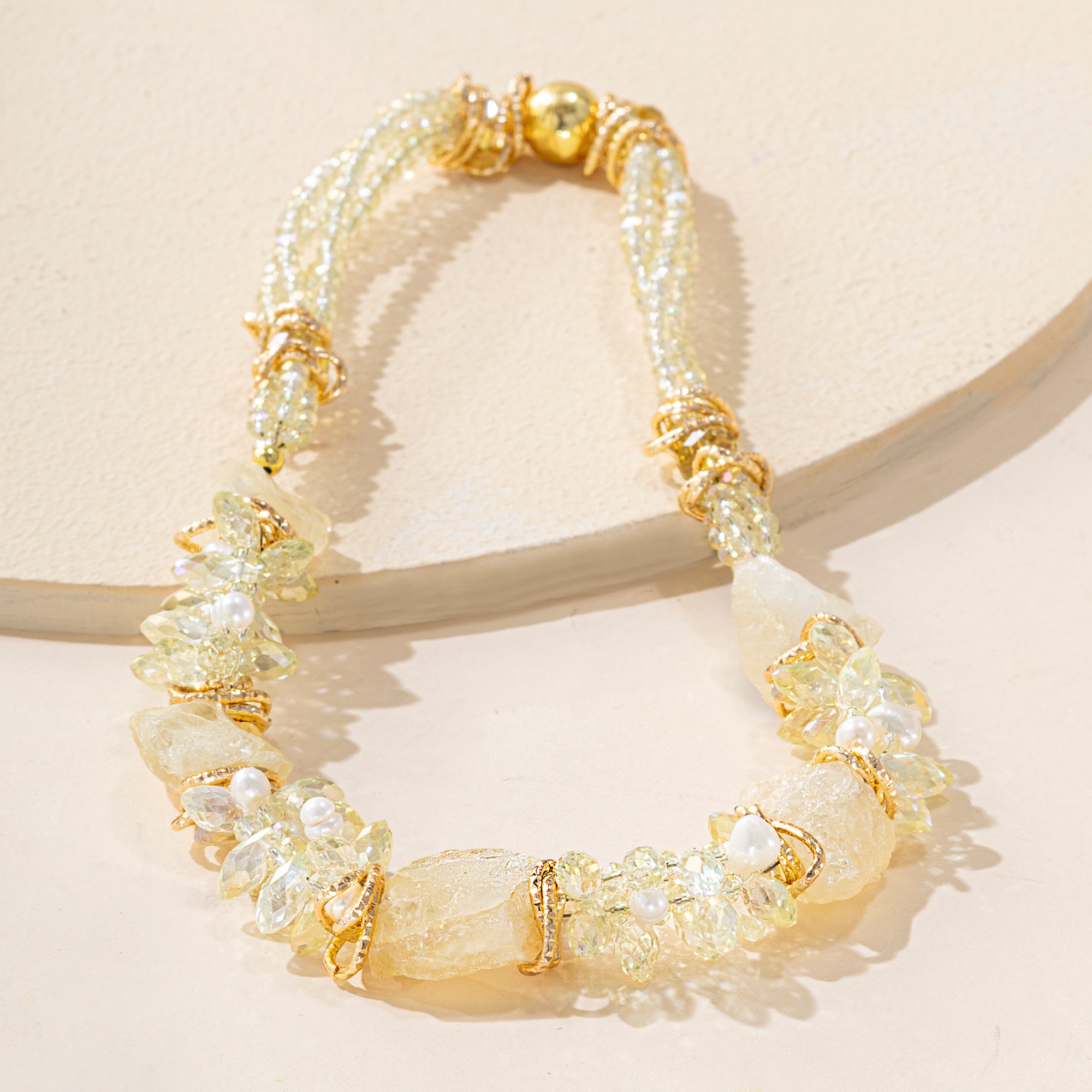 Lemon Quartz & Freshwater Pearl Cluster Statement Necklace