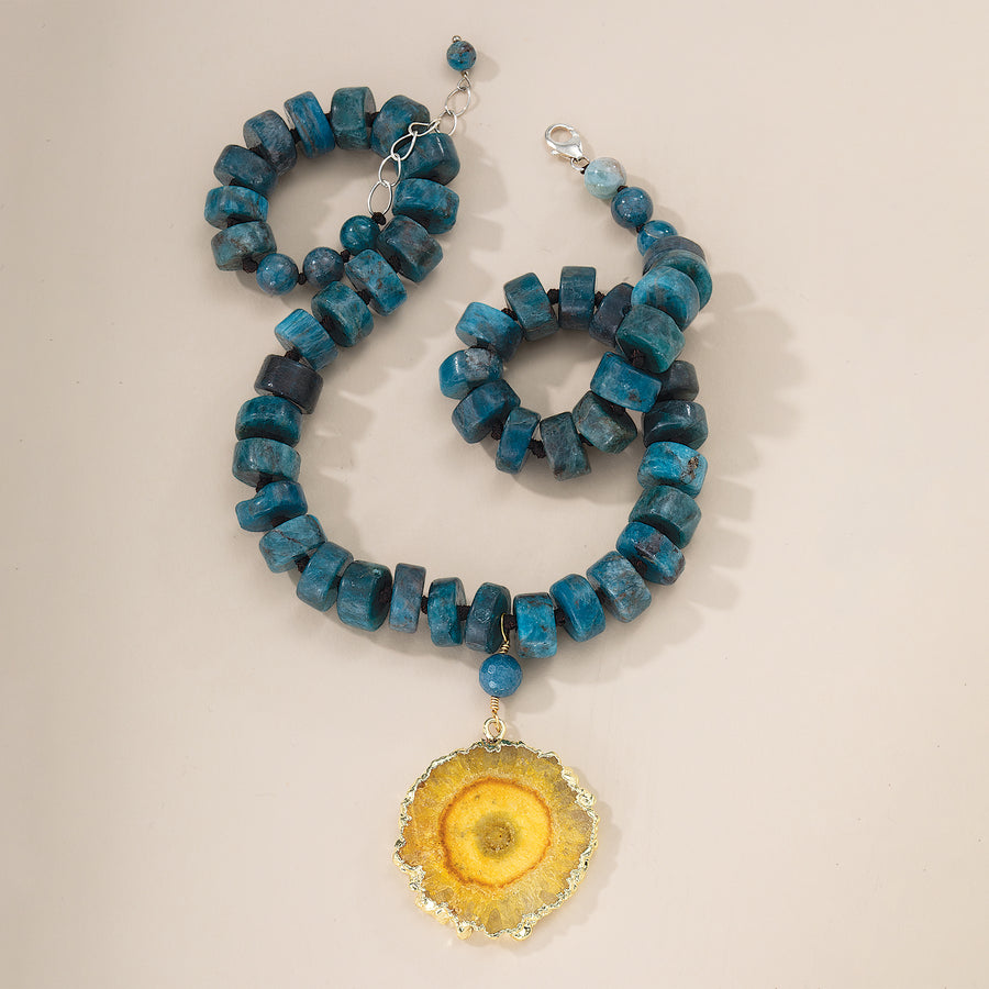 Druzy Agate Pendant & Apatite Necklace