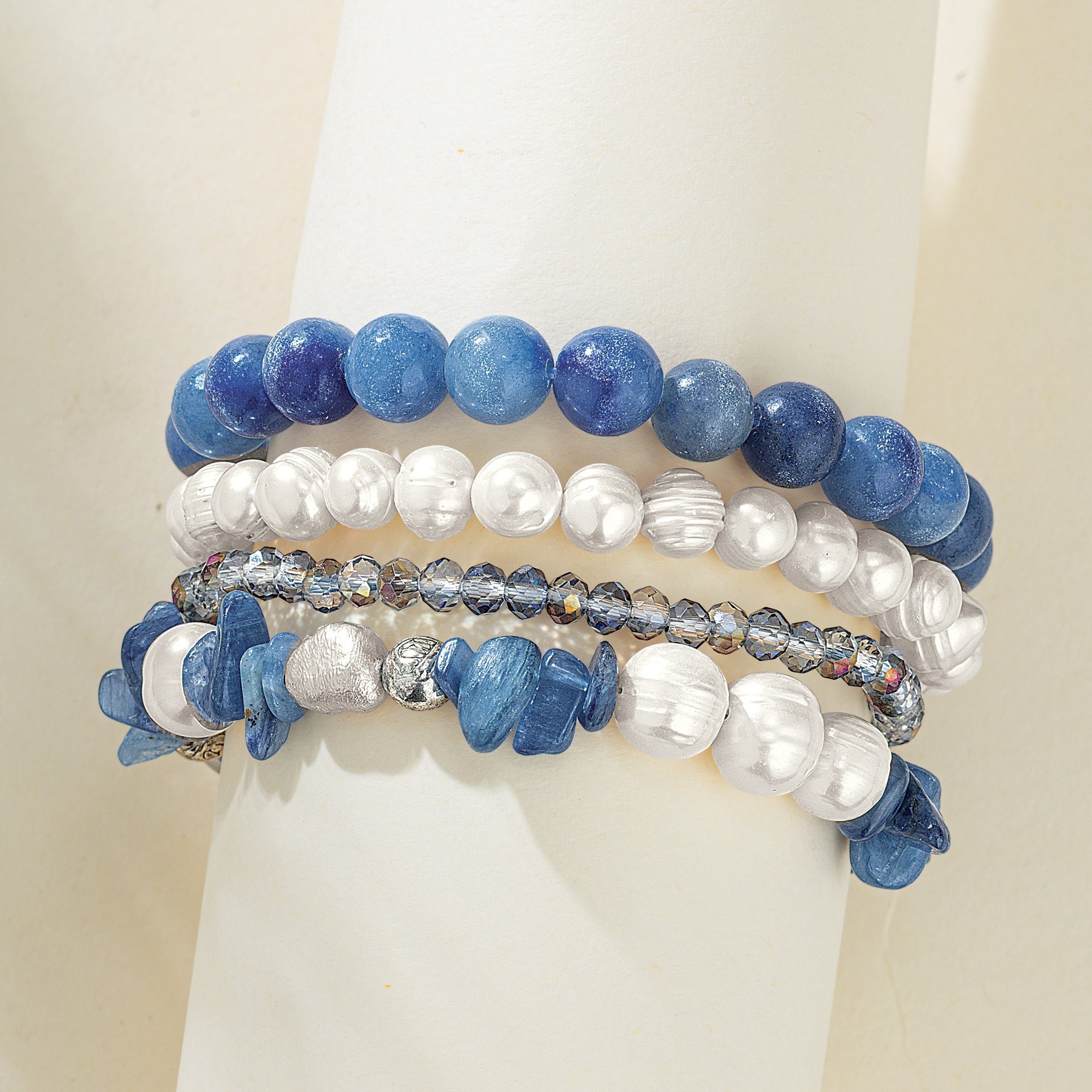 Blue Sky Hues Gemstone & Pearl Bracelets Set of 4