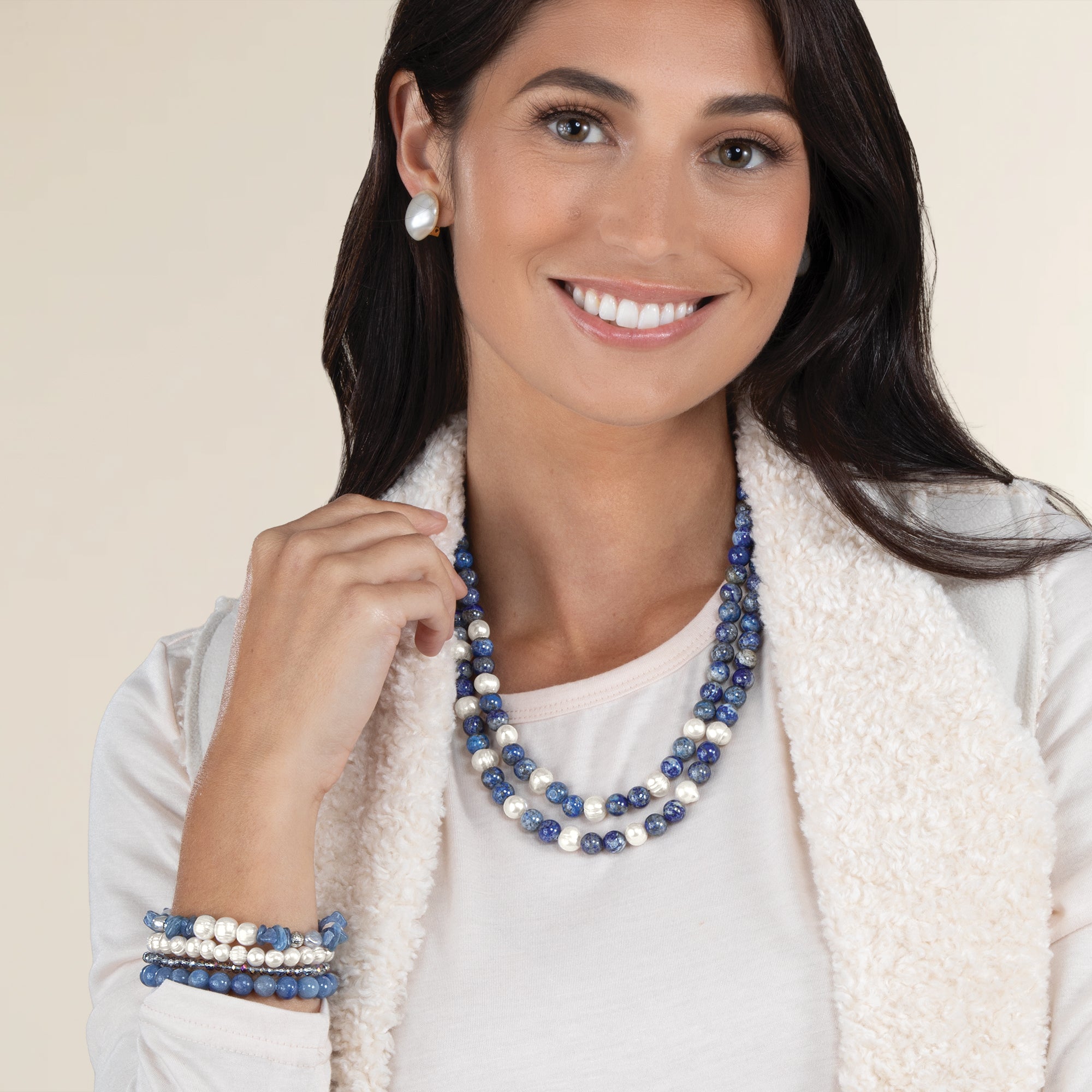 Blue Sky Hues Gemstone & Pearl Bracelets Set of 4