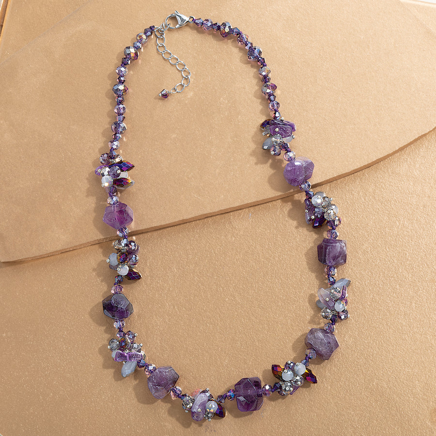 Natural Amethyst & Crystal Statement Necklace