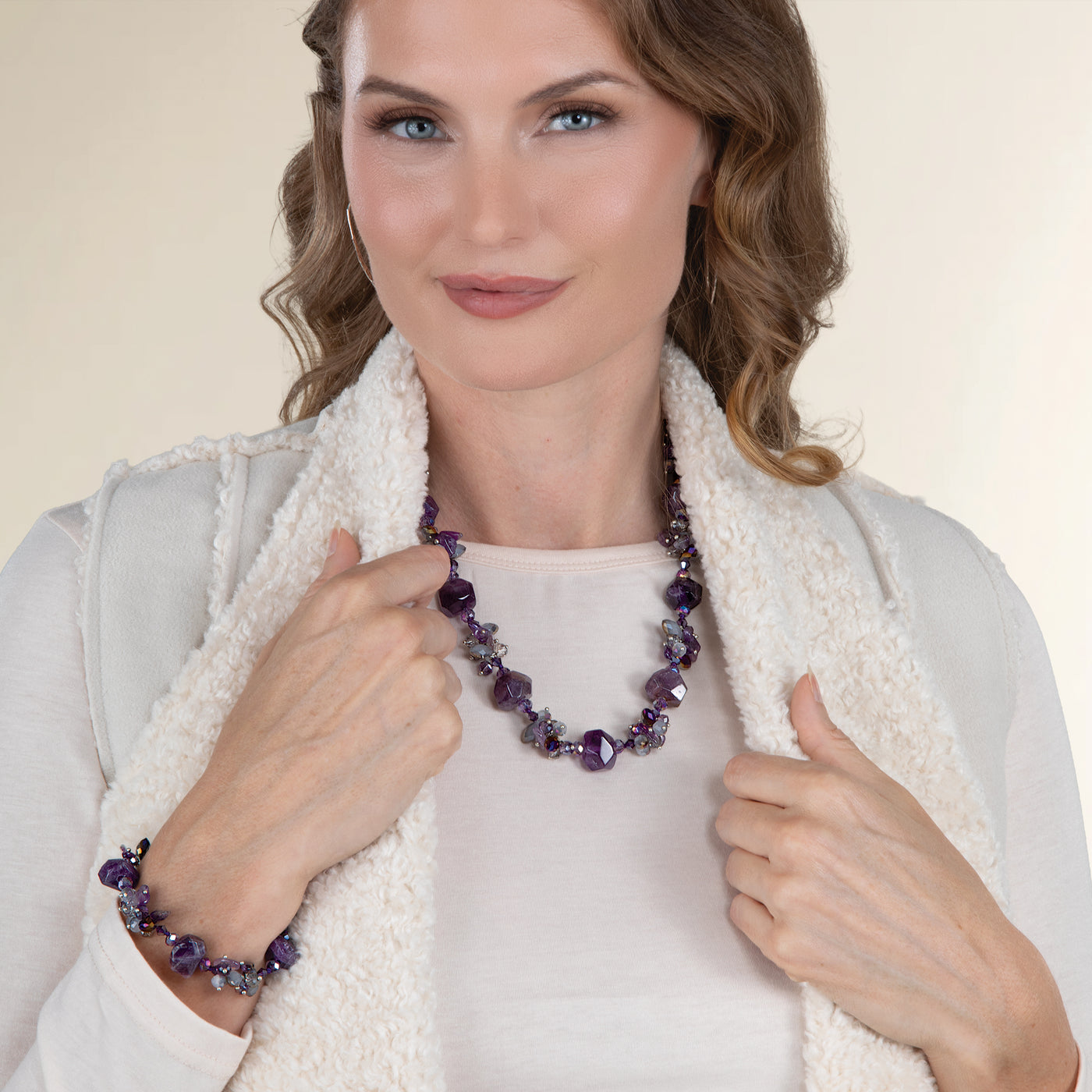 Natural Amethyst & Crystal Statement Bracelet