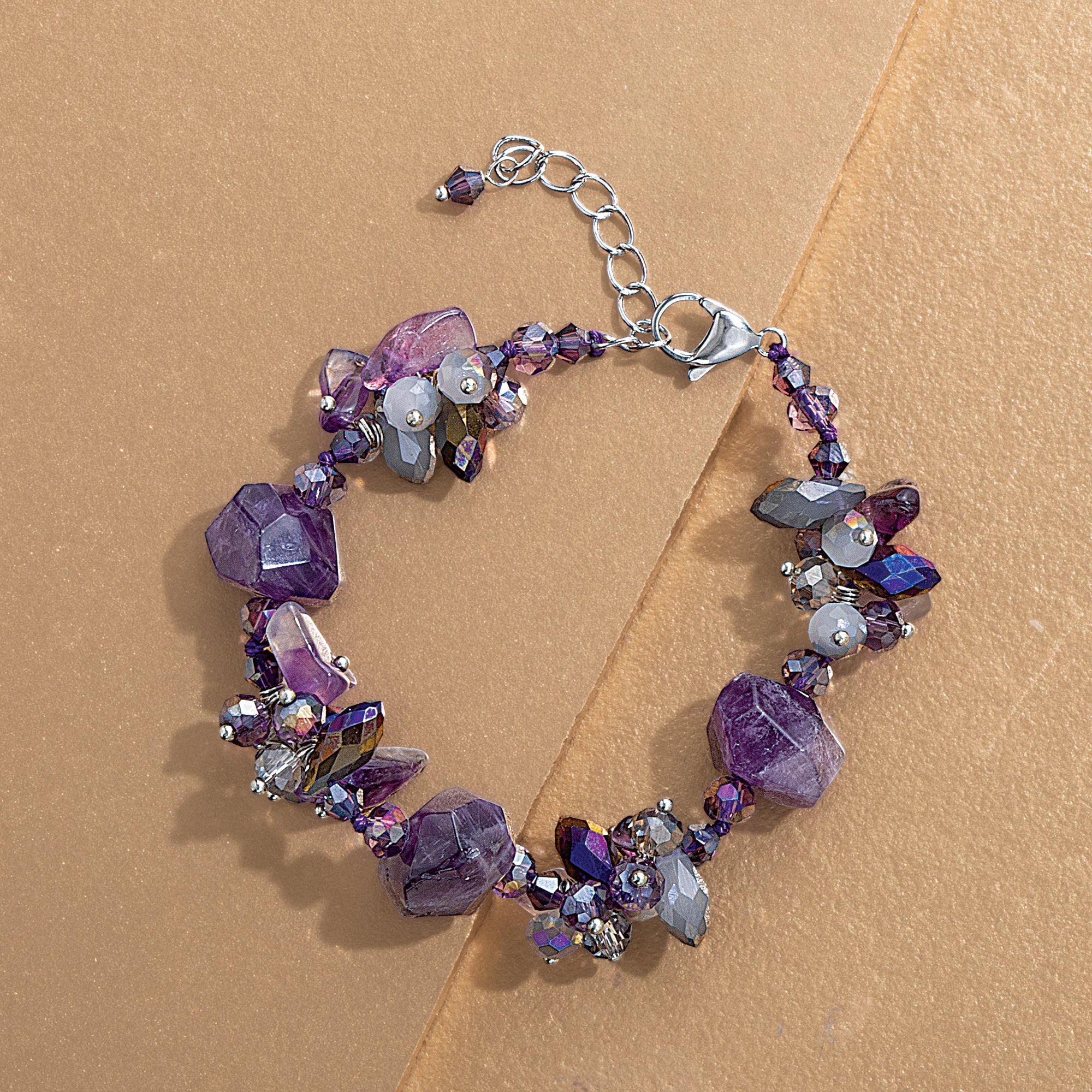 Natural Amethyst & Crystal Statement Bracelet