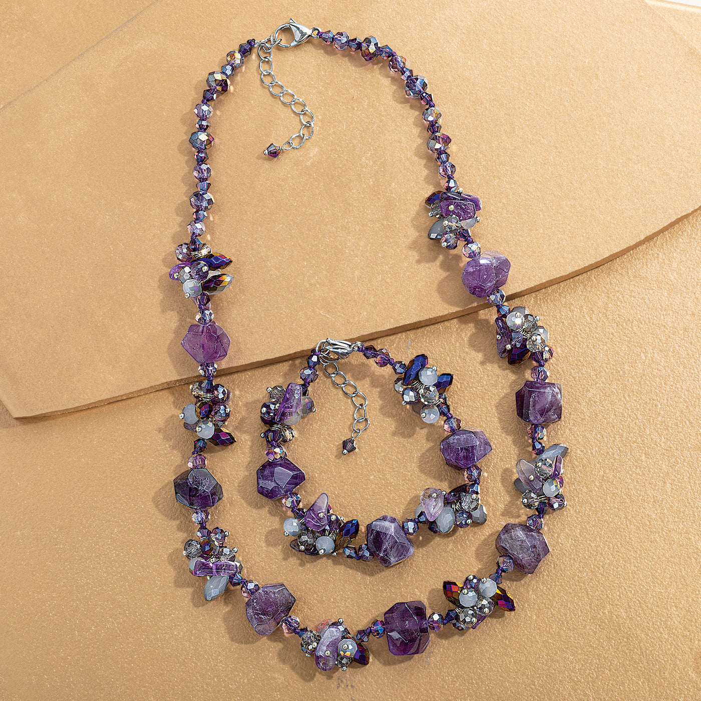 Natural Amethyst & Crystal Statement Bracelet