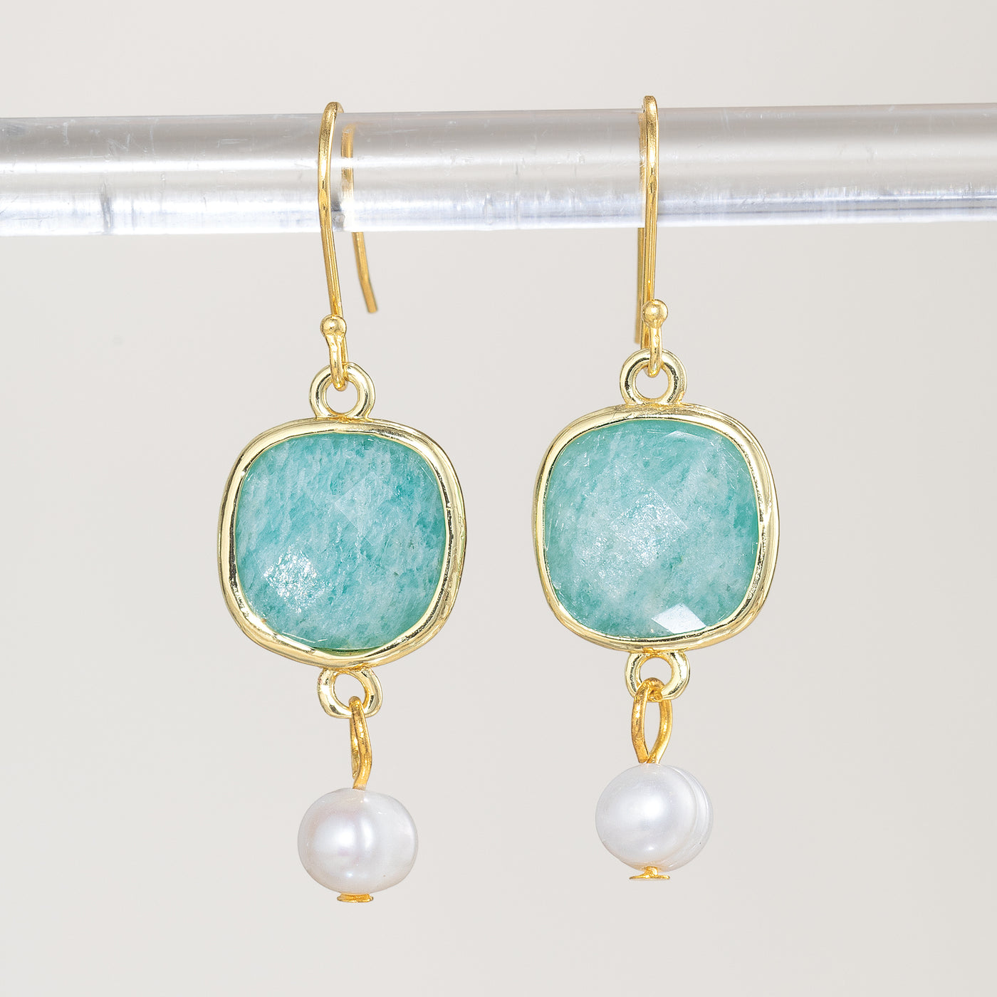 Amazonite & Pearl Drop Earrings