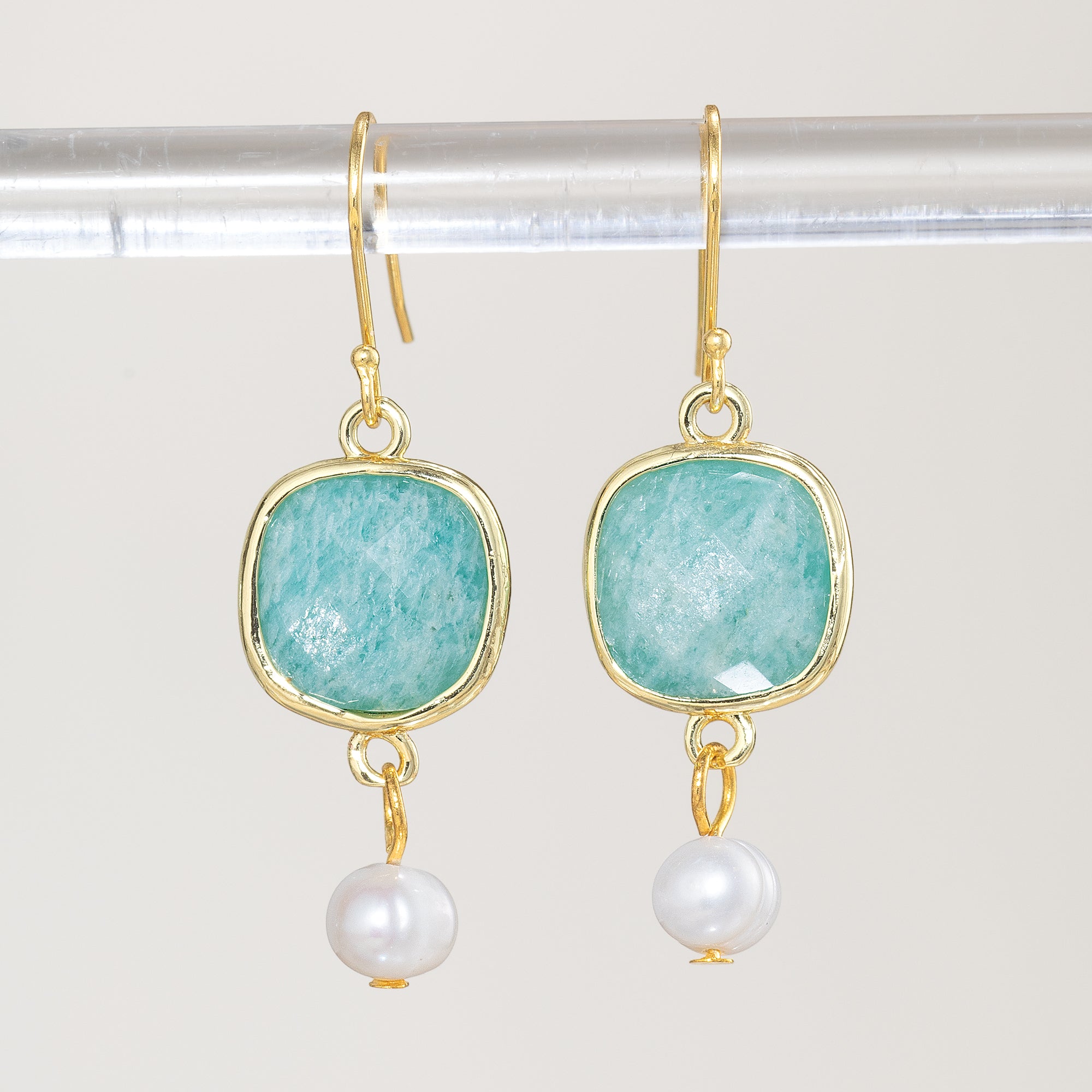 Amazonite & Pearl Drop Earrings