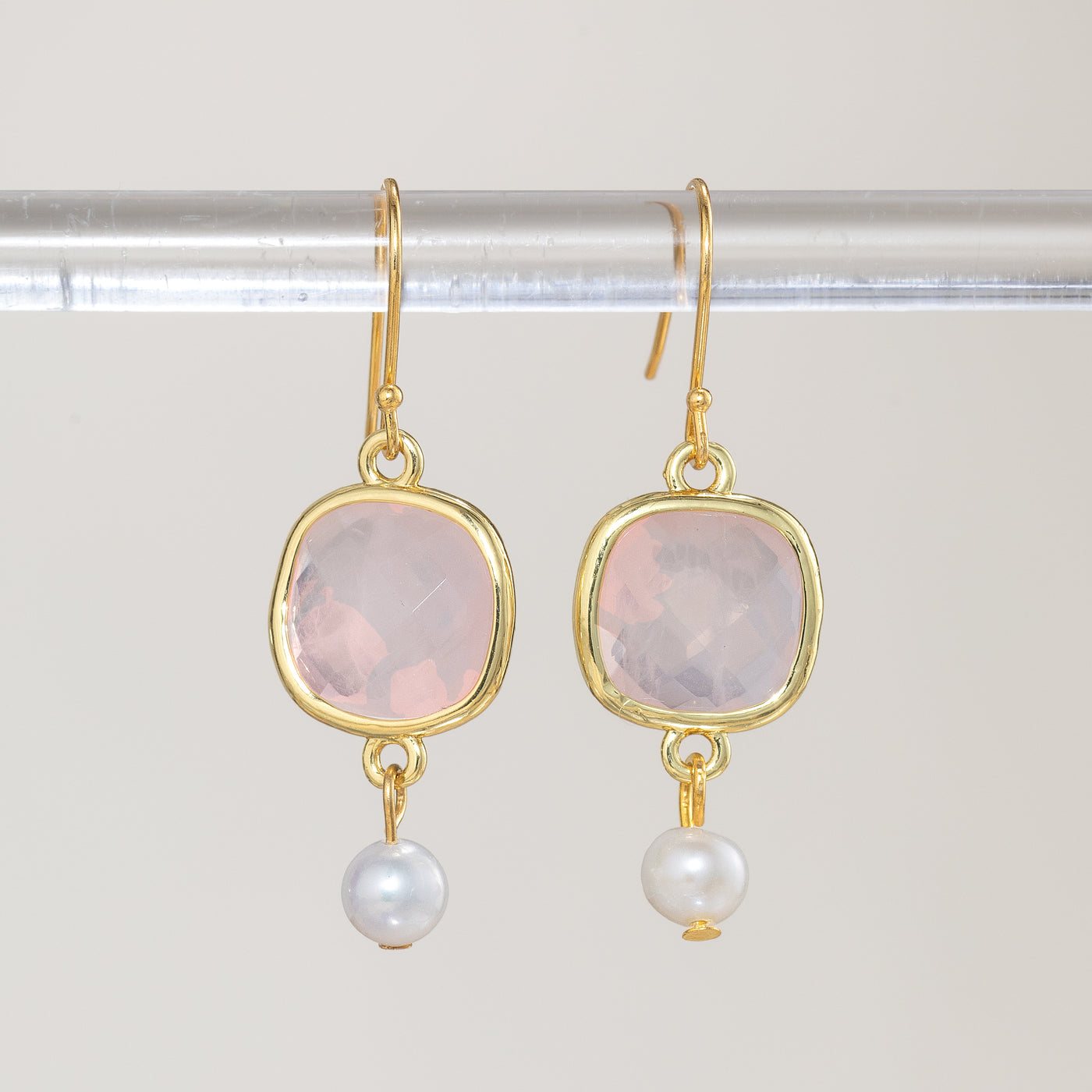 Rose Quartz & Pearl Drop Earrings