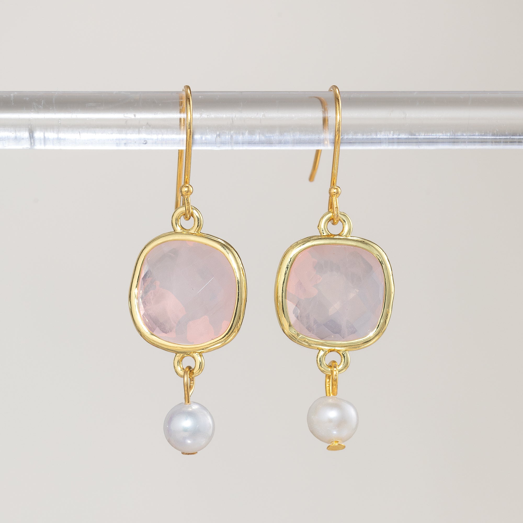 Rose Quartz & Pearl Drop Earrings