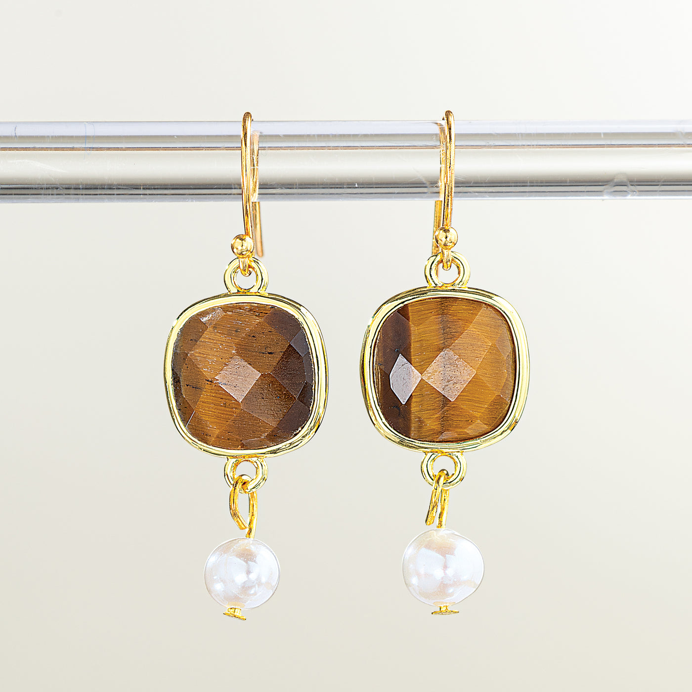 Tiger's Eye & Pearl Drop Earrings
