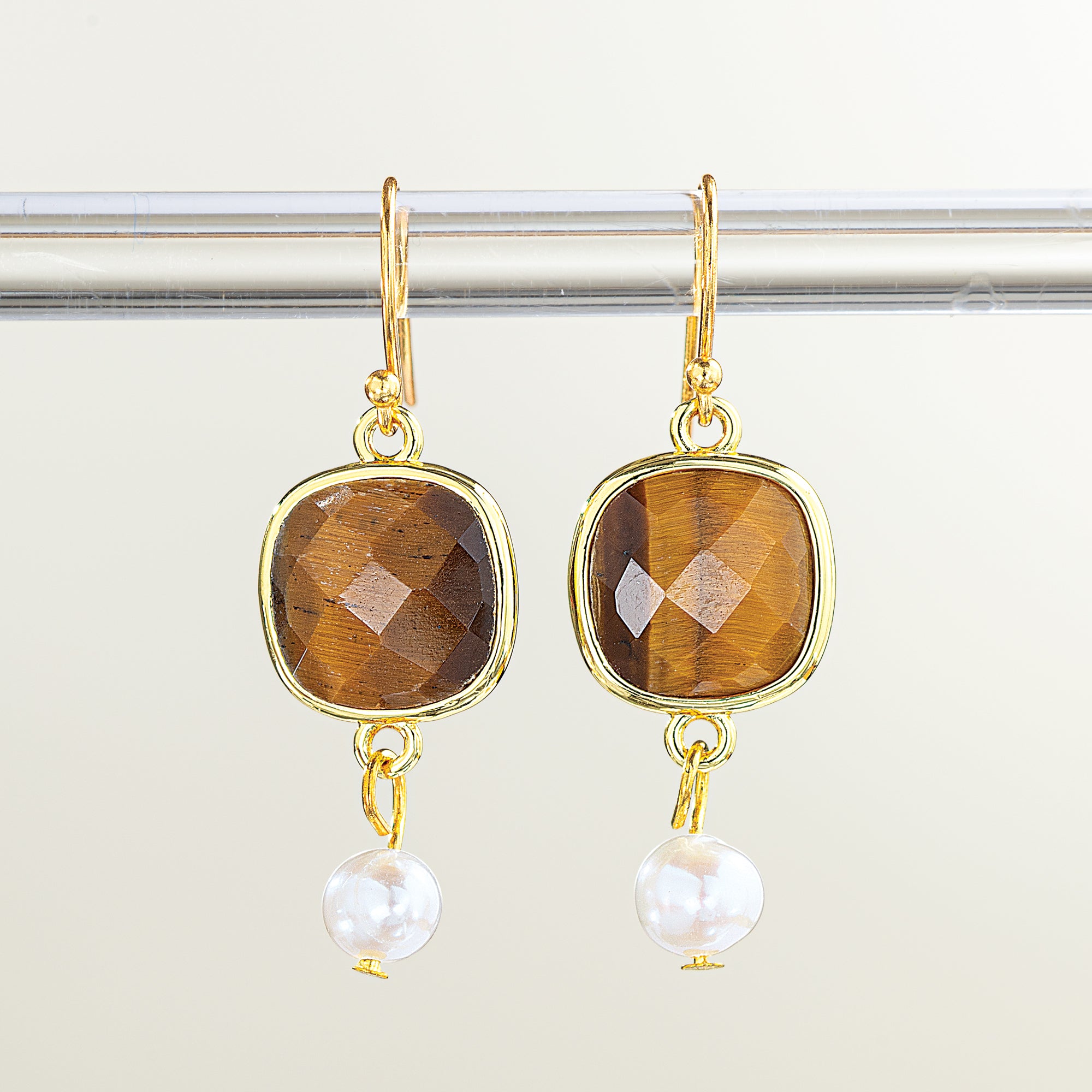 Tiger's Eye & Pearl Drop Earrings