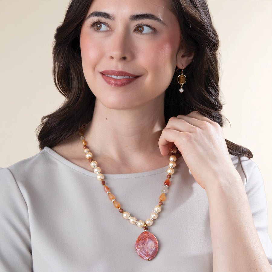 Tiger's Eye & Pearl Drop Earrings