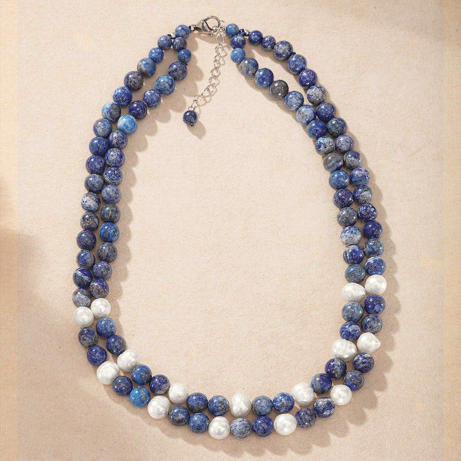 Blue Sky Hues Gemstone & Pearl Necklace (Preorder)