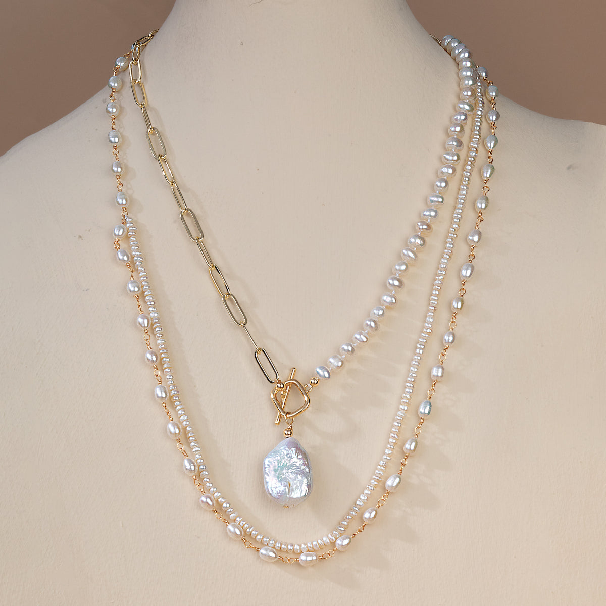 Layered Look Pearl Necklaces, Set of 2