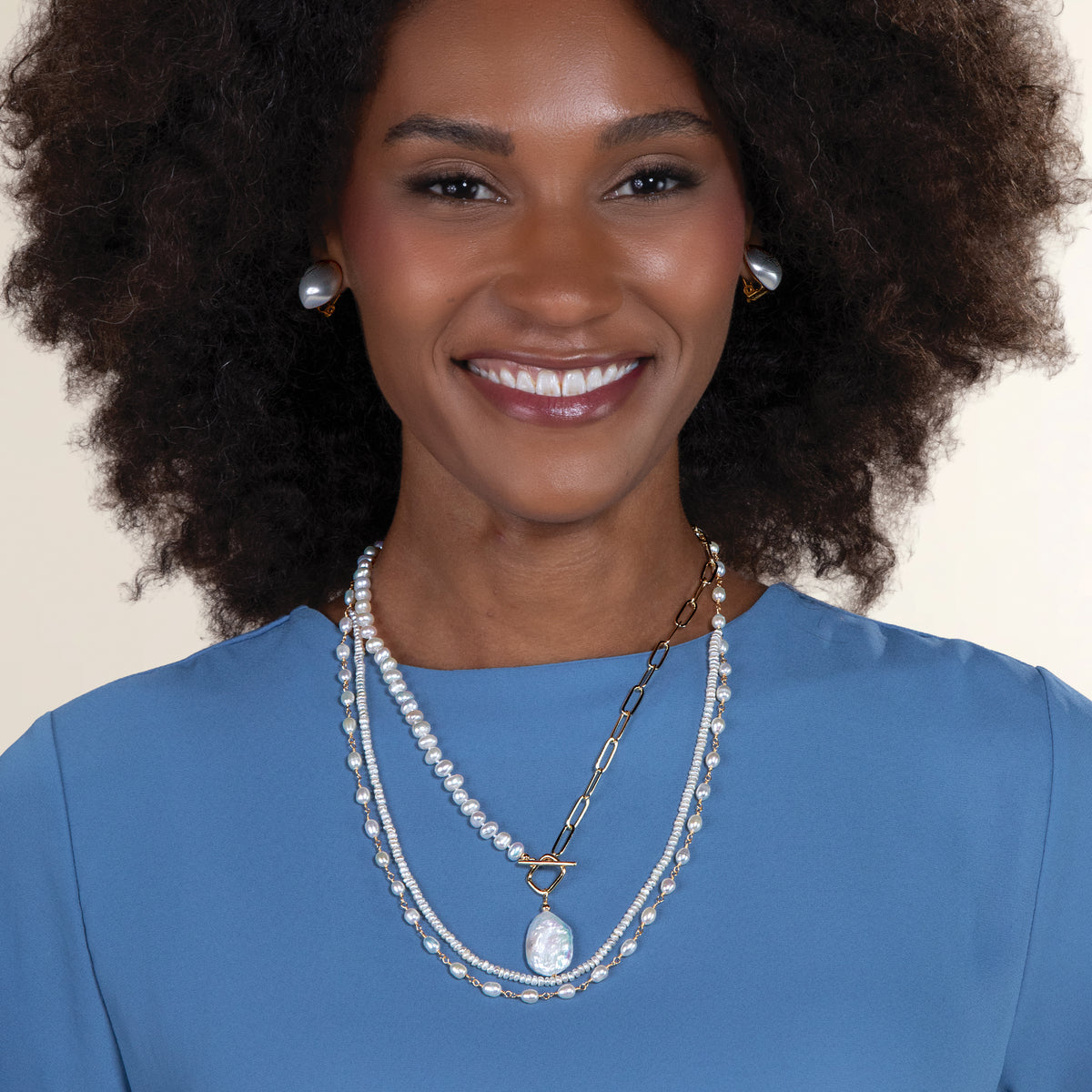 Layered Look Pearl Necklaces, Set of 2