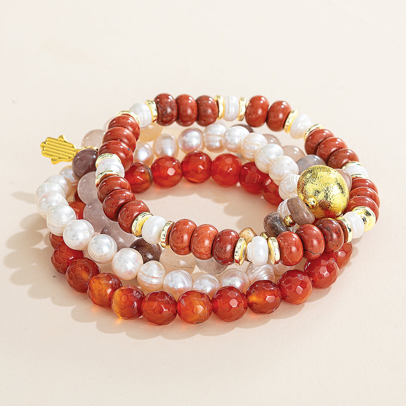 Freshwater Pearl & Gemstone Stackable Bracelets, Set of 4