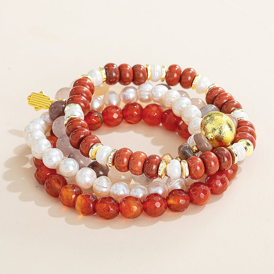Freshwater Pearl & Gemstone Stackable Bracelets, Set of 4