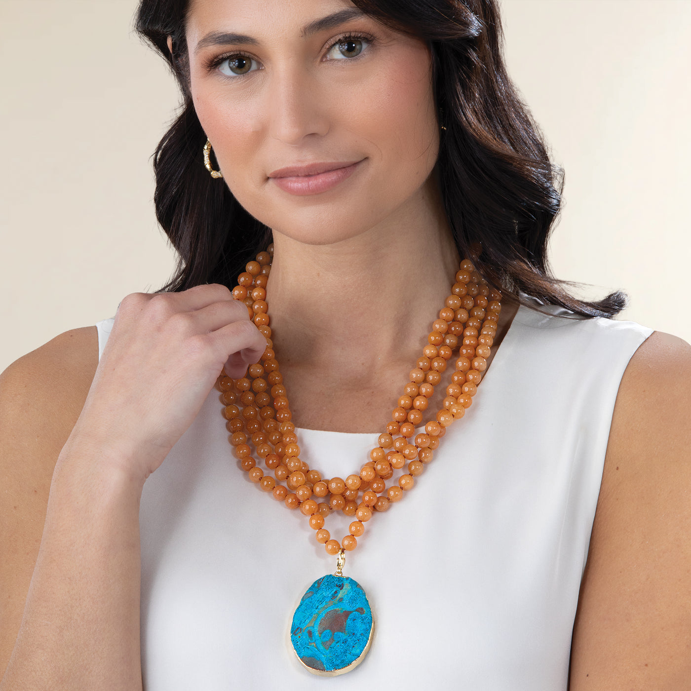Red Aventurine & Ocean Jasper Statement Necklace