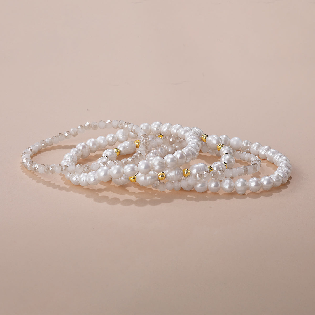 Freshwater Pearl & Glass Stackable Bracelets, Set of 5