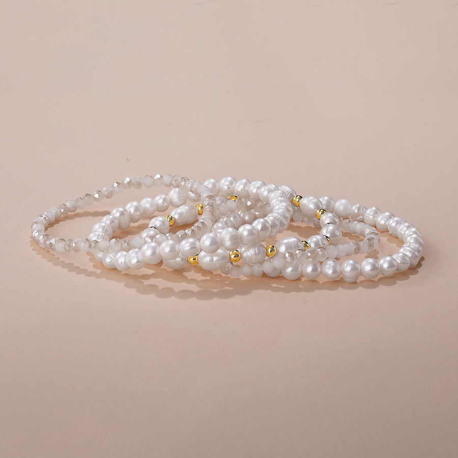 Freshwater Pearl & Glass Stackable Bracelets, Set of 5
