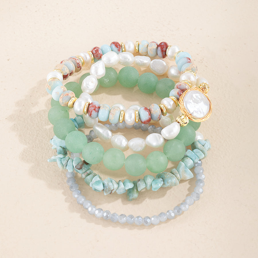Natural Gemstone & Freshwater Pearl Bracelets Set of 5 (Preorder)