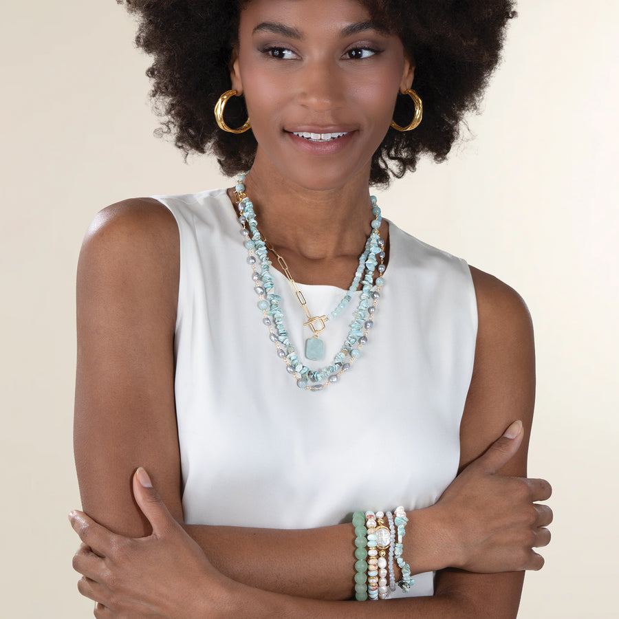 Natural Gemstone & Freshwater Pearl Bracelets Set of 5 (Preorder)