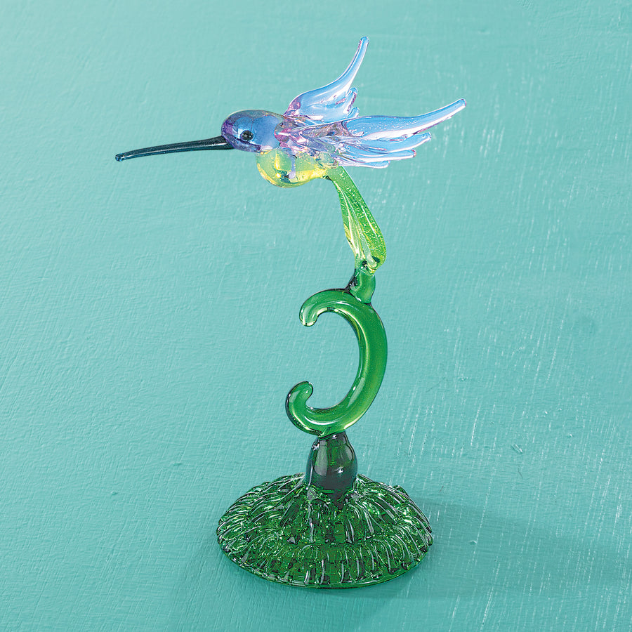 Lampworked Glass Purple Hummingbird Figurine