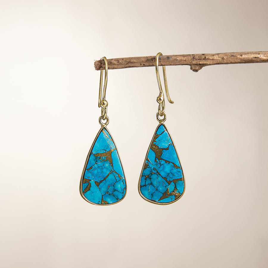 Copper Infused Blue Turquoise Earrings