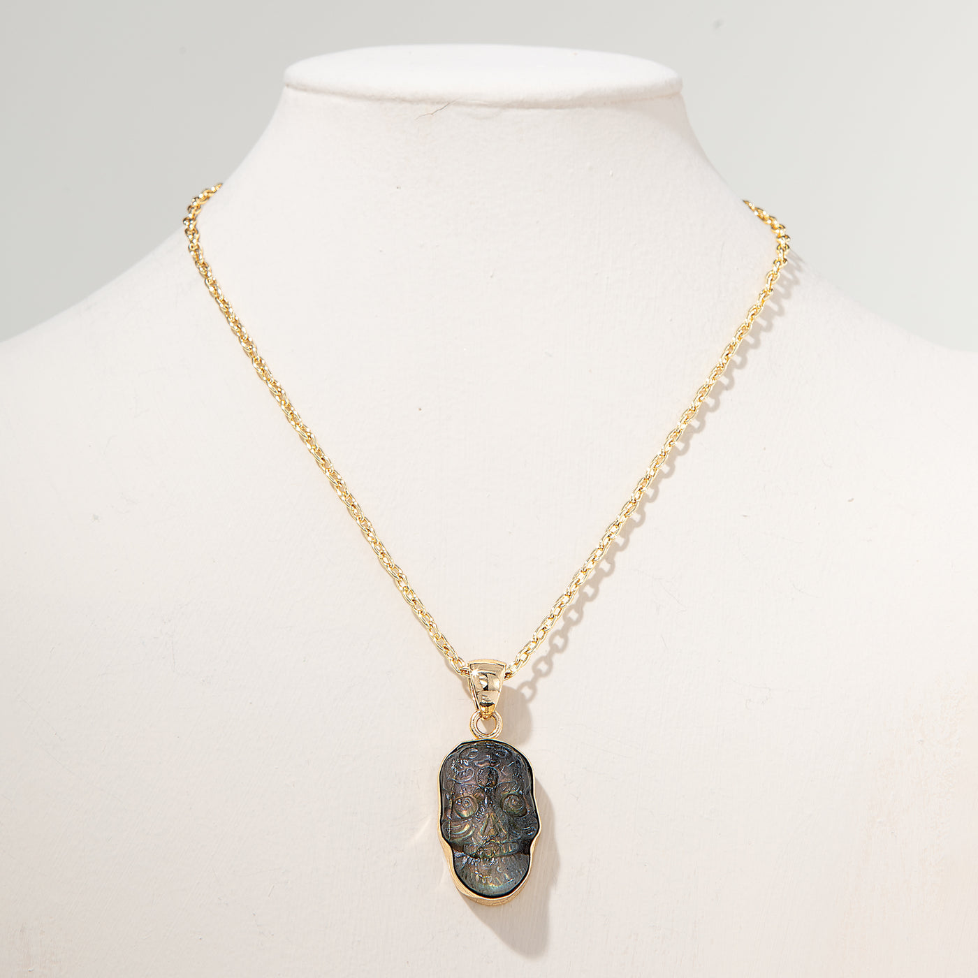 Labradorite Sugar Skull Pendant Necklace