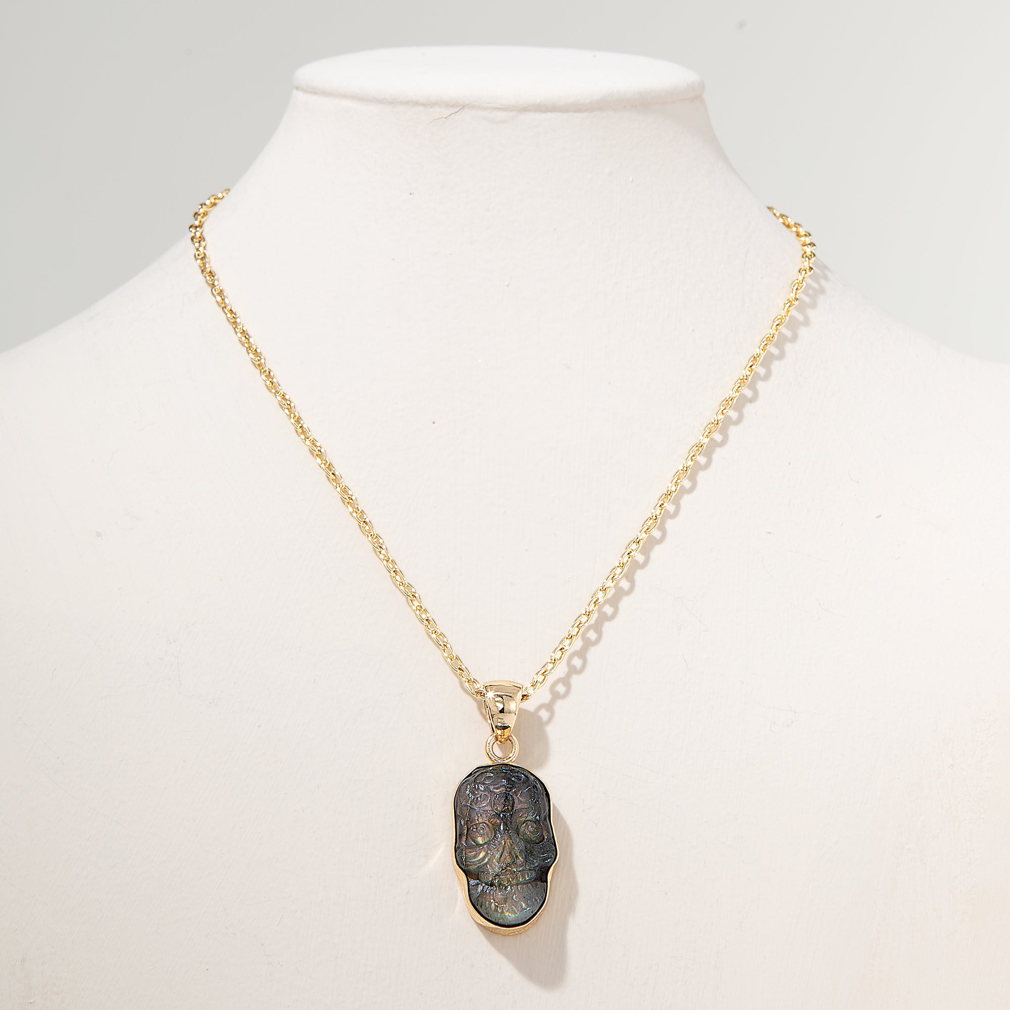 Labradorite Sugar Skull Pendant Necklace