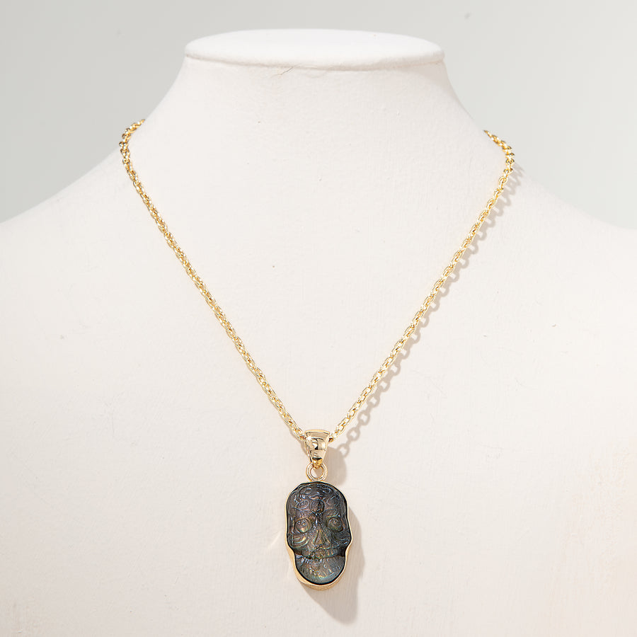 Labradorite Sugar Skull Pendant Necklace