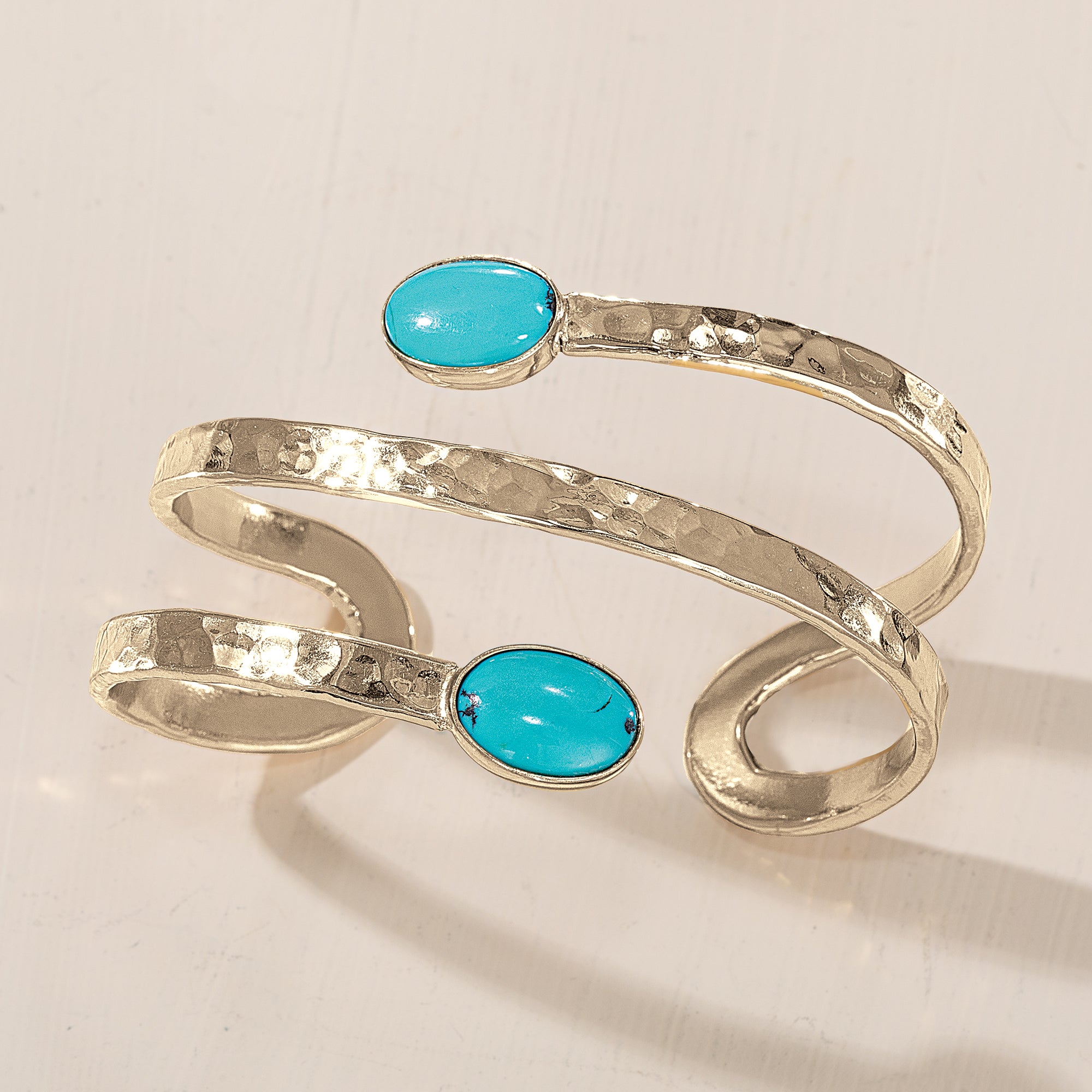 Blue Turquoise Hammered Bypass Cuff (Preorder)