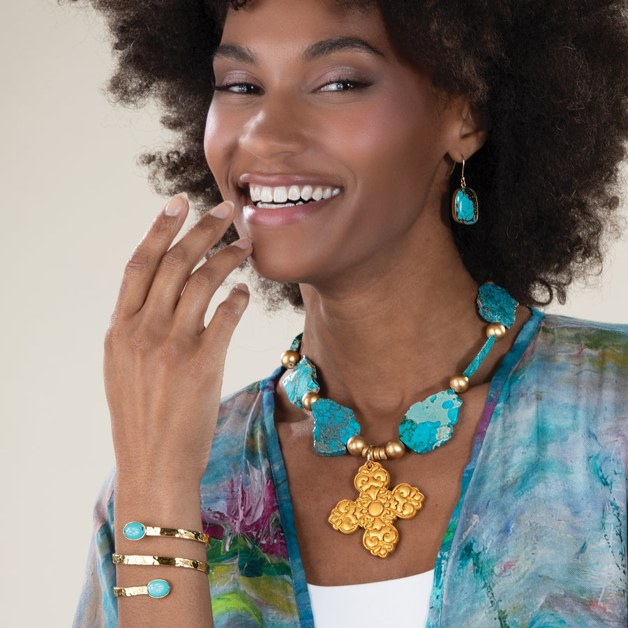 Blue Turquoise Hammered Bypass Cuff (Preorder)