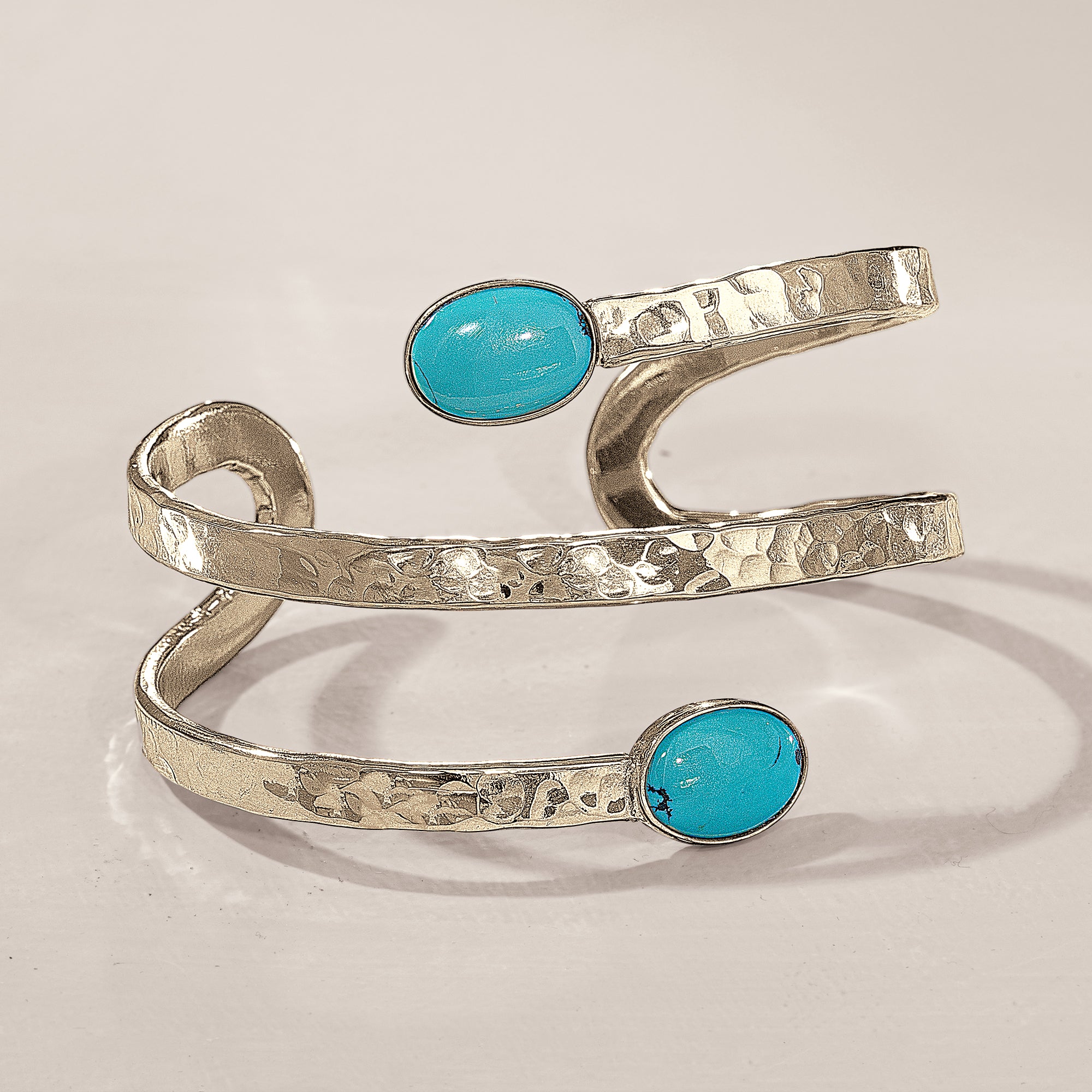 Blue Turquoise Hammered Bypass Cuff (Preorder)