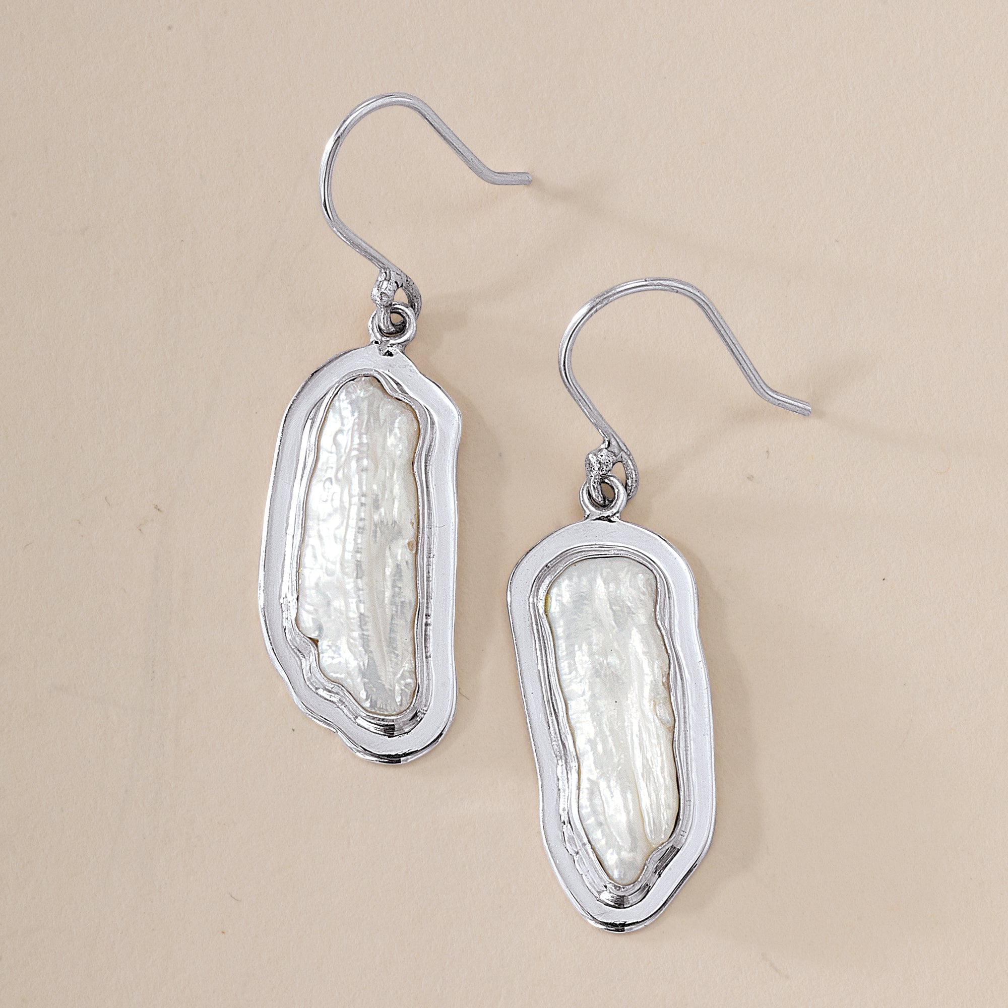 Sterling Silver Biwa Pearl Earrings